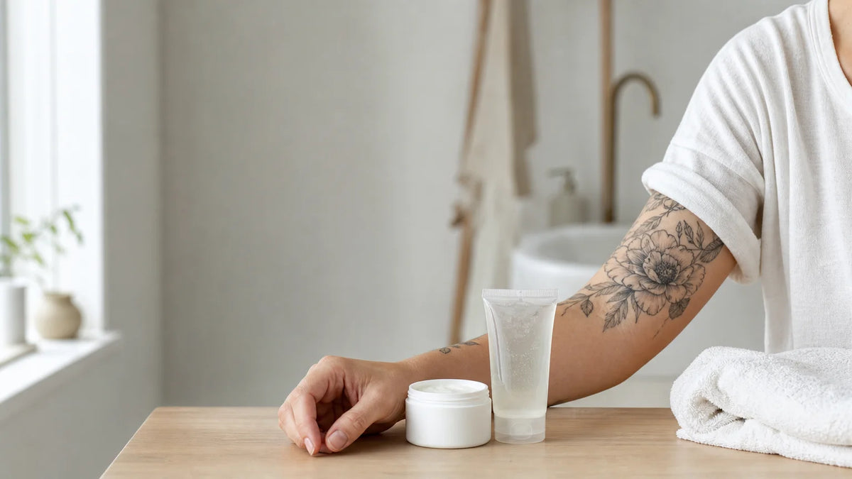 Baume et gelée solaire autour d’un tatouage Image