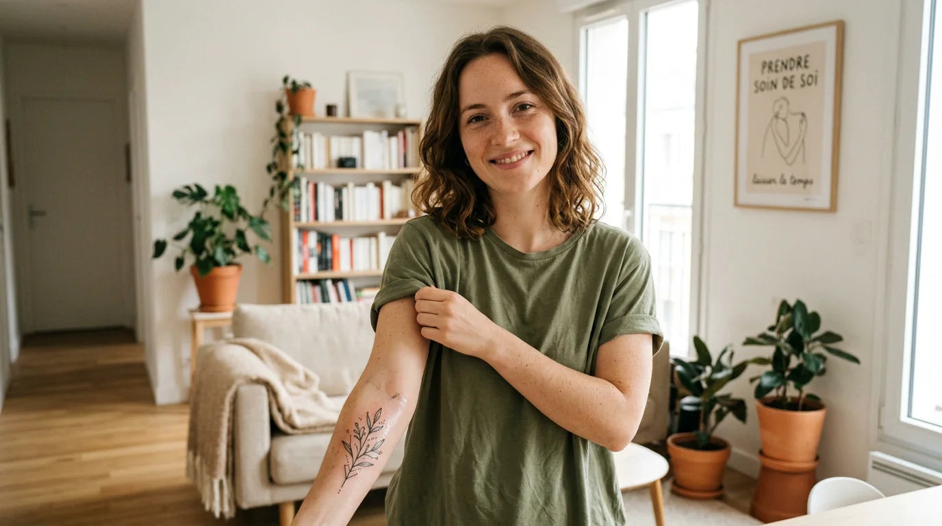 Personne prenant soin de son tatouage en cours de cicatrisation
