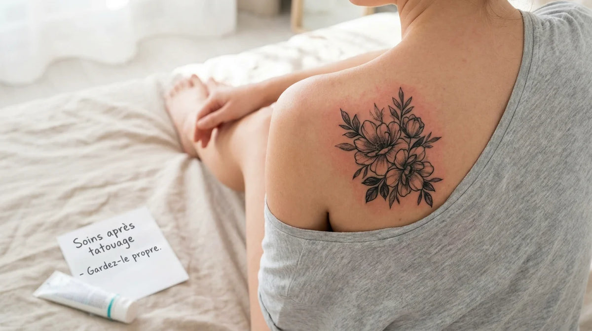 Tatouage récent sur l'épaule montrant les premiers signes de cicatrisation Image