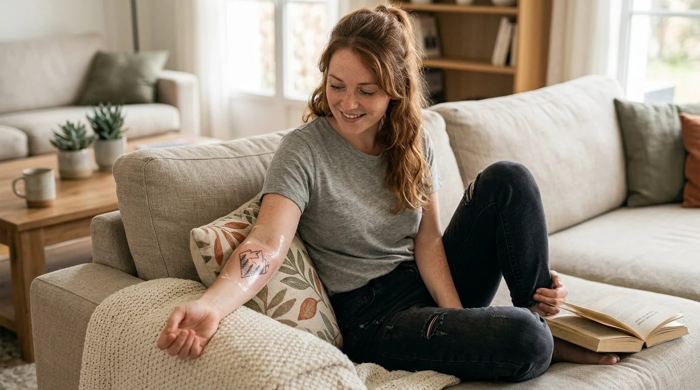 Personne au repos avec un tatouage récent protégé pendant la cicatrisation