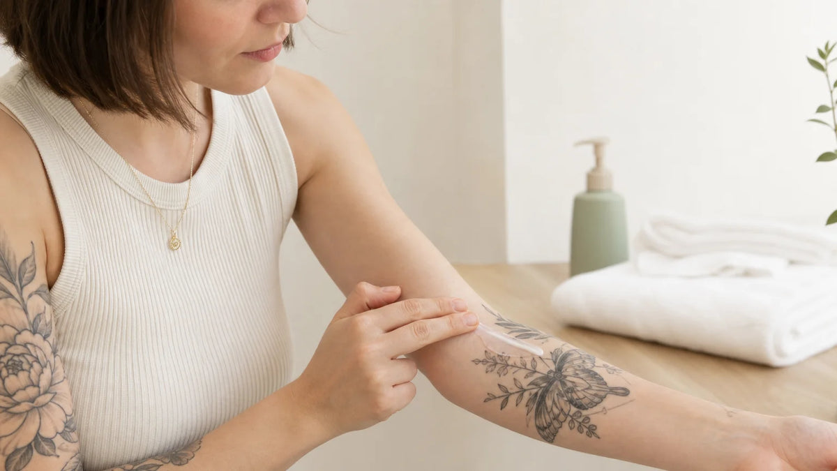 Soin léger appliqué sur un tatouage récent
