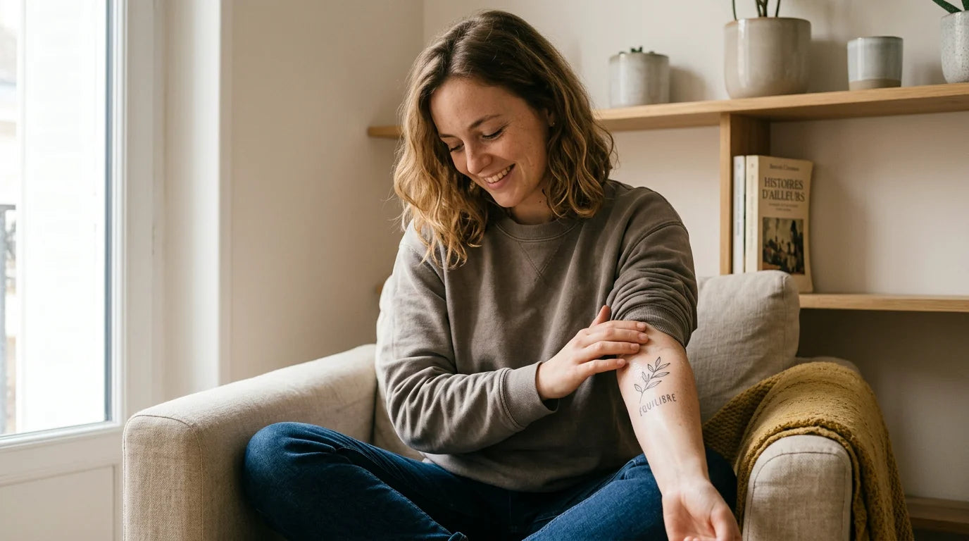 Personne prenant soin d'un tatouage récent sur l'avant-bras